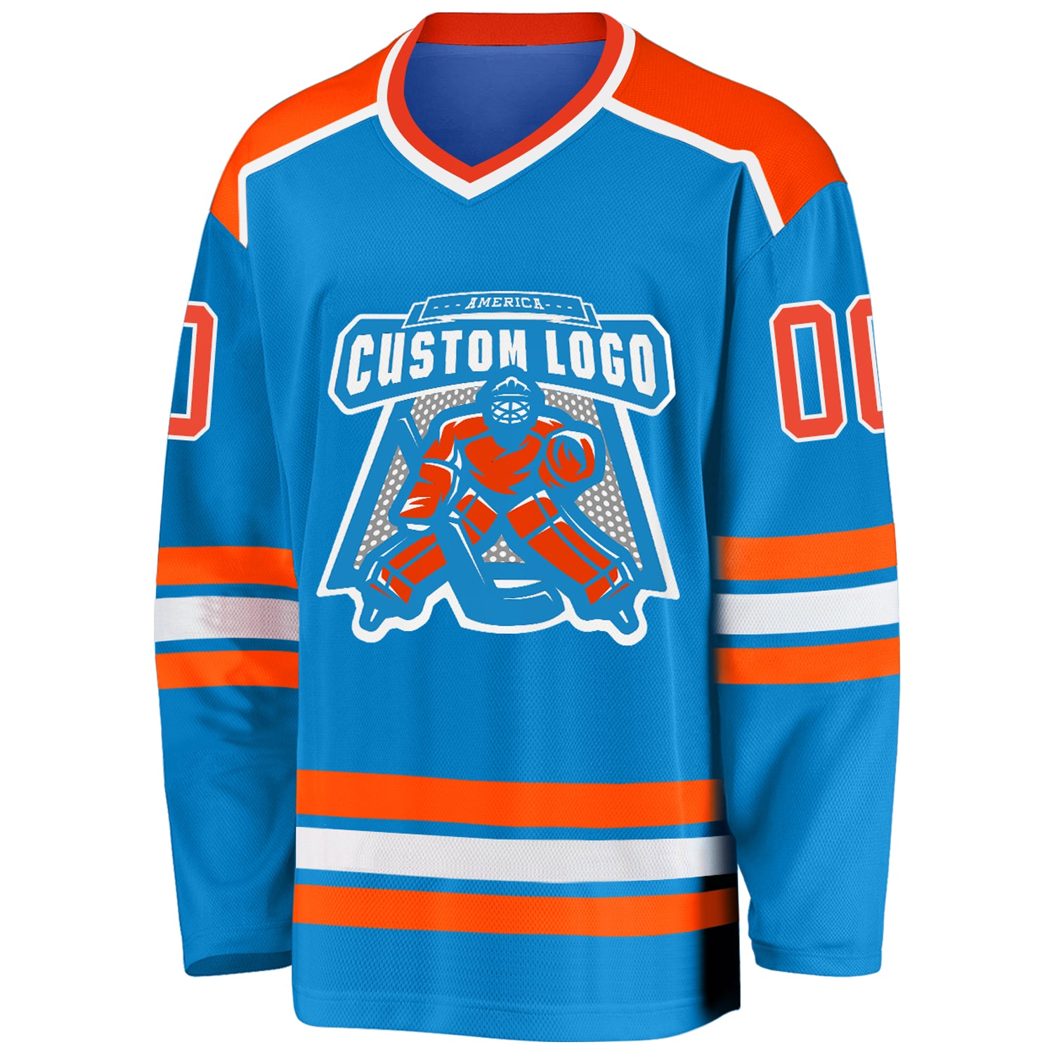 Custom Blue Orange-White Hockey Jersey