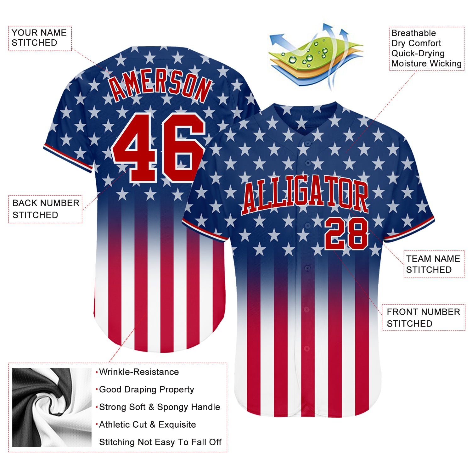Custom Blue Red-White 3D American Flag Fashion Authentic Baseball Jersey  Clearance – FanCustom