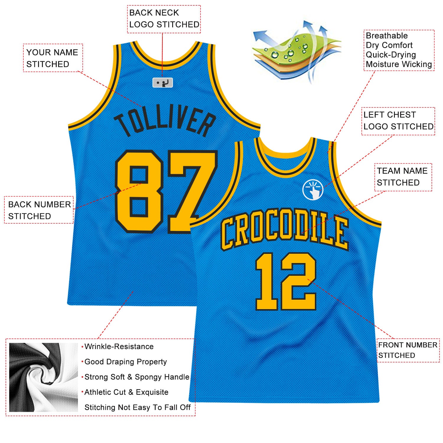 Custom Blue Gold-Black Authentic Throwback Basketball Jersey