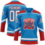 Custom Blue White-Red Hockey Lace Neck Jersey