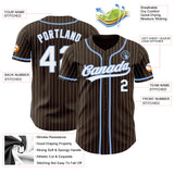 Custom Brown White Pinstripe Light Blue Authentic Baseball Jersey