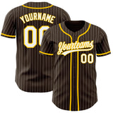 Custom Brown White Pinstripe Yellow Authentic Baseball Jersey