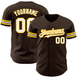 Custom Brown White-Gold Authentic Baseball Jersey