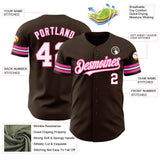 Custom Brown White-Pink Authentic Baseball Jersey