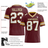 Custom Burgundy White-Old Gold Authentic Football Jersey