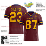 Custom Burgundy Gold-Navy Authentic Football Jersey