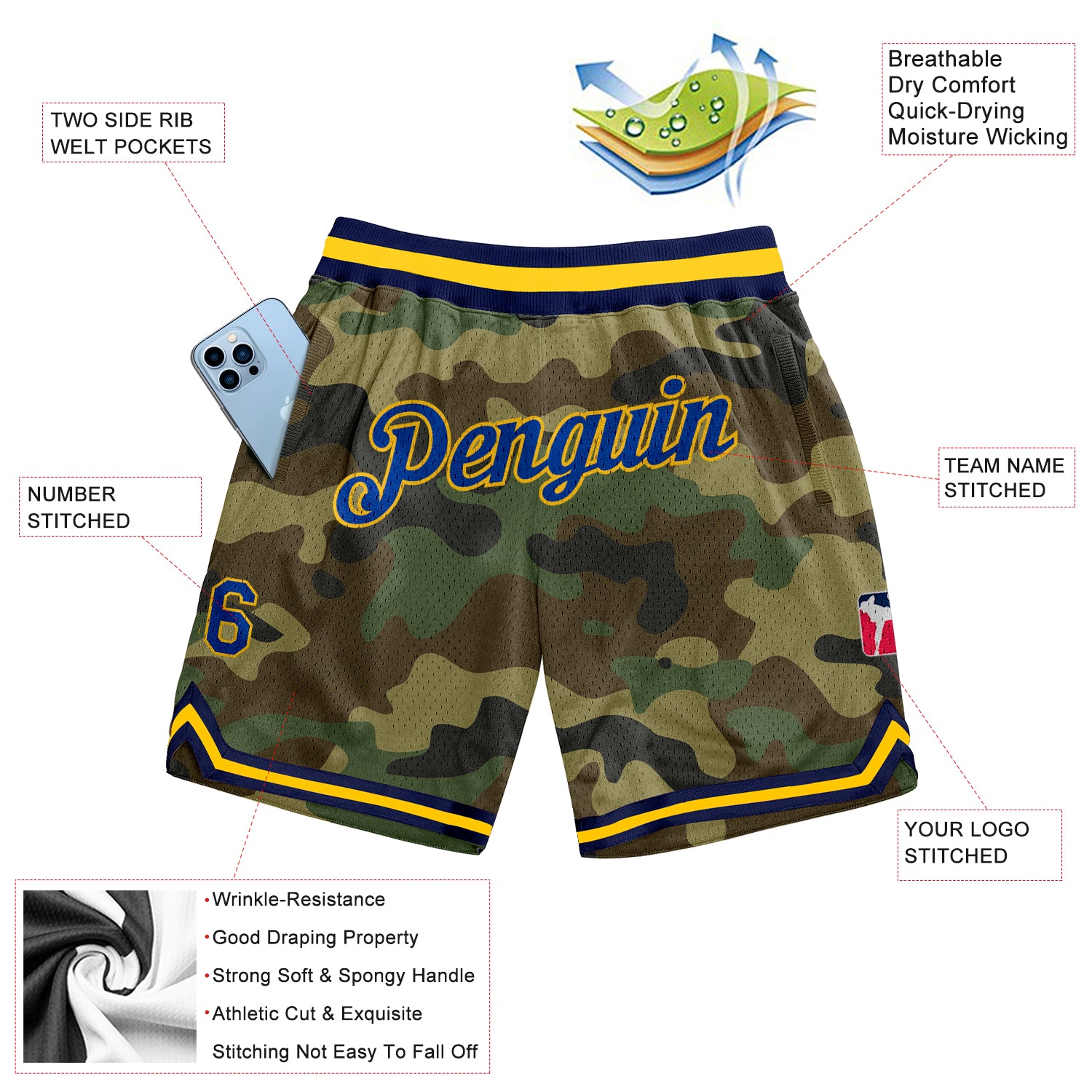 Custom Camo Royal-Gold Authentic Salute To Service Basketball Shorts