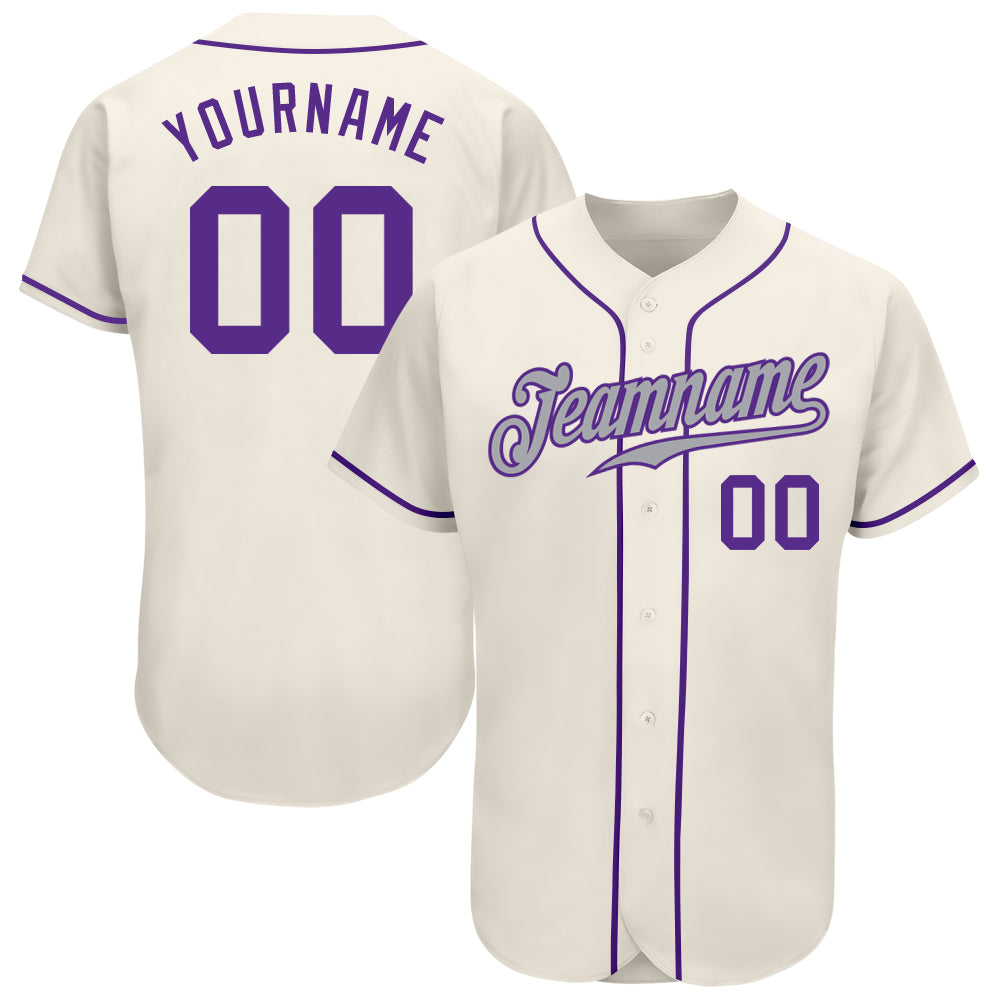 Custom Cream Purple-Gray Authentic Baseball Jersey