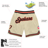 Custom Cream Black Pinstripe Black-Orange Authentic Basketball Shorts