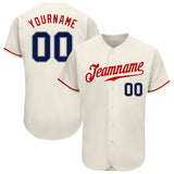 Custom Cream Navy-Red Authentic Baseball Jersey