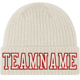 Custom Cream Cream-Red Stitched Cuffed Knit Hat