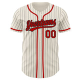 Custom Cream Black Pinstripe Red Authentic Baseball Jersey