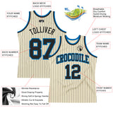 Custom Cream Black Pinstripe Black-Blue Authentic Basketball Jersey