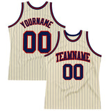 Custom Cream Navy Pinstripe Navy-Red Authentic Basketball Jersey