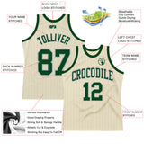 Custom Cream Gray Pinstripe Green Authentic Basketball Jersey