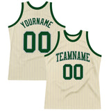 Custom Cream Gray Pinstripe Green Authentic Basketball Jersey