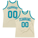 Custom Cream Gray Pinstripe Teal Authentic Basketball Jersey