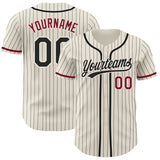 Custom Cream Black Pinstripe Crimson Authentic Baseball Jersey