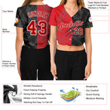 Custom Women's Graffiti Pattern Red-White Scratch 3D V-Neck Cropped Baseball Jersey