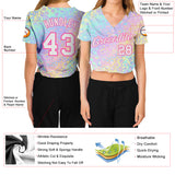 Custom Women's Pink White Leopard 3D V-Neck Cropped Baseball Jersey
