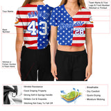 Custom Women's Royal White-Red American Flag Fashion 3D V-Neck Cropped Baseball Jersey