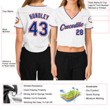 Custom Women's White Royal-Red V-Neck Cropped Baseball Jersey