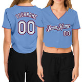 Custom Women's Light Blue White Royal-Red V-Neck Cropped Baseball Jersey