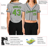 Custom Women's Gray Neon Green-Black V-Neck Cropped Baseball Jersey