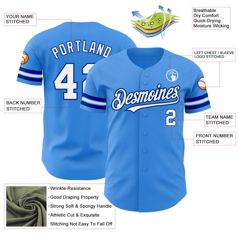Custom Electric Blue White-Royal Authentic Baseball Jersey