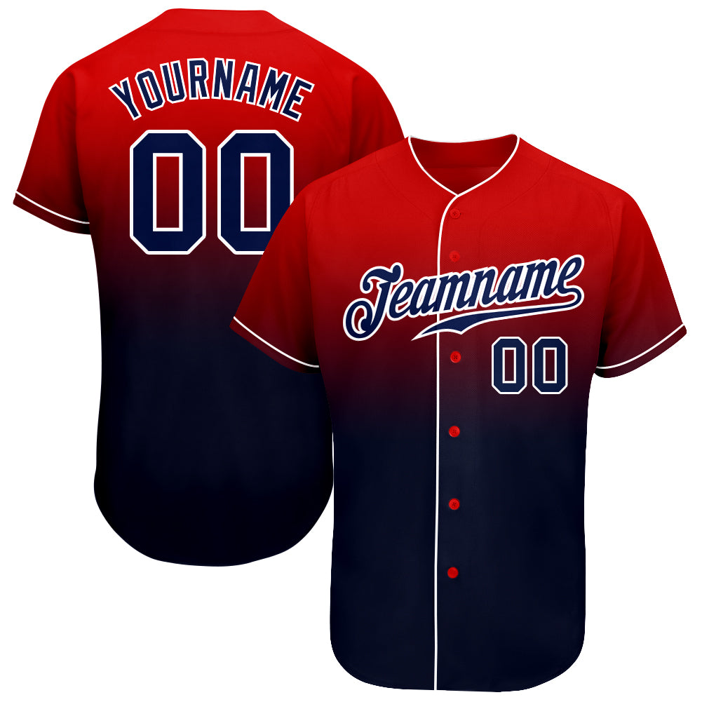 Custom Red Navy-White Authentic Fade Fashion Baseball Jersey