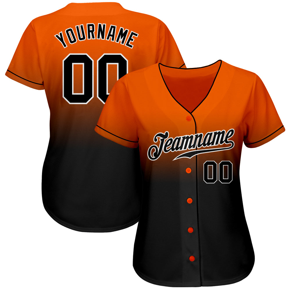 Custom Orange Black-White Authentic Fade Fashion Baseball Jersey