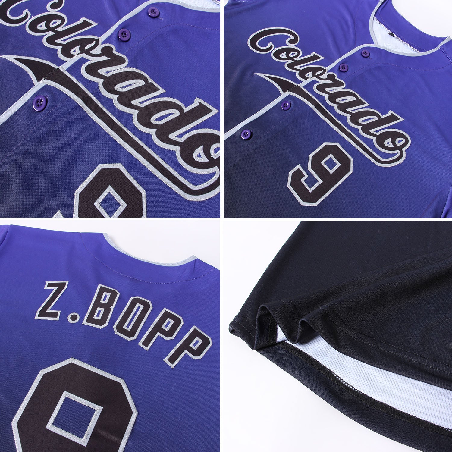 Custom Purple Black-Gray Authentic Fade Fashion Baseball Jersey