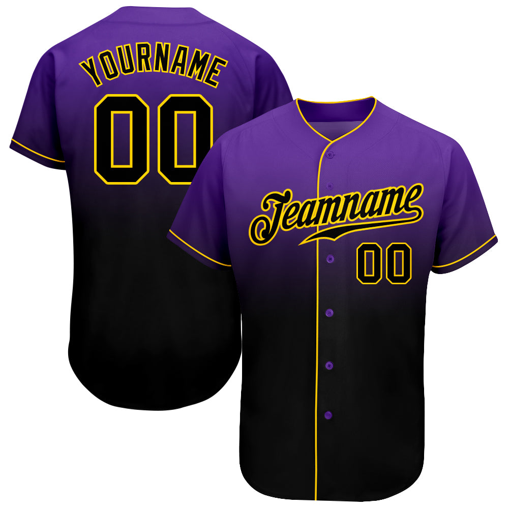 Custom Purple Black-Gold Authentic Fade Fashion Baseball Jersey