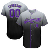 Custom Gray Purple-Black Authentic Fade Fashion Baseball Jersey
