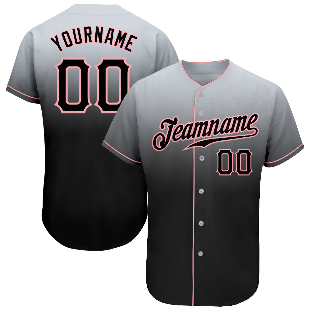 Custom Gray Black-Medium Pink Authentic Fade Fashion Baseball Jersey
