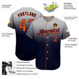 Custom Gray Orange-Navy Authentic Fade Fashion Baseball Jersey