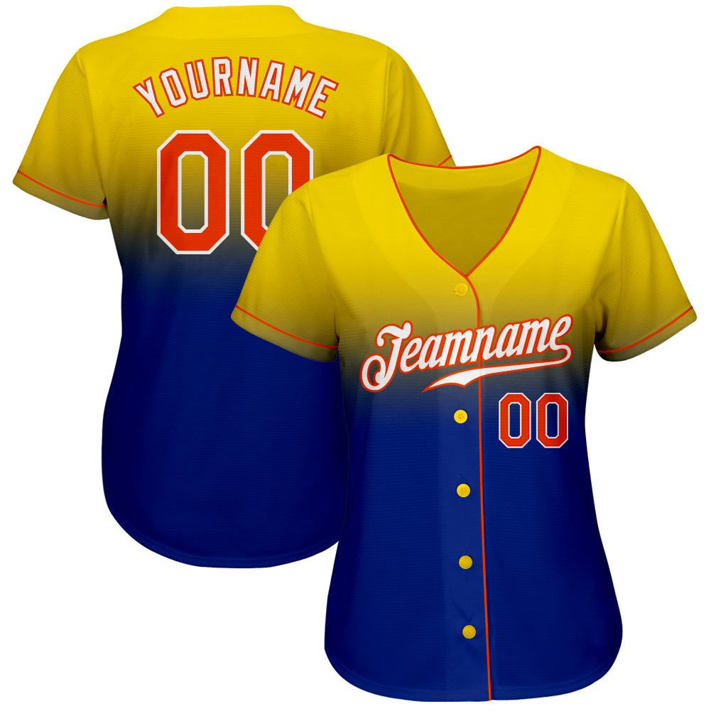 Custom Yellow Orange-Royal Authentic Fade Fashion Baseball Jersey