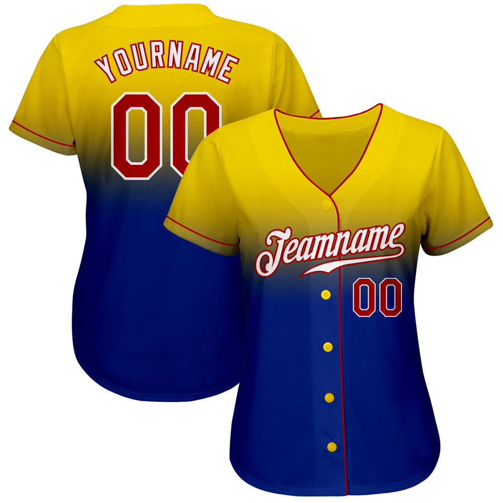 Custom Yellow Red-Royal Authentic Fade Fashion Baseball Jersey