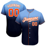 Custom Light Blue Orange-Navy Authentic Fade Fashion Baseball Jersey