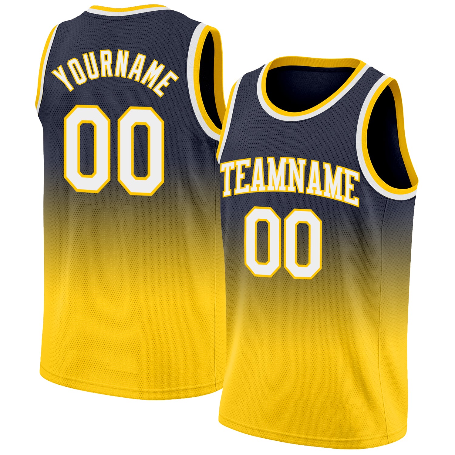Custom Black Gold-White Round Neck Rib-Knit Basketball Jersey