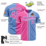 Custom Light Blue Pink-White Authentic Gradient Fashion Baseball Jersey