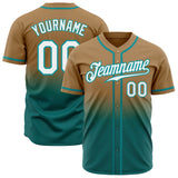Custom Old Gold White-Teal Authentic Fade Fashion Baseball Jersey