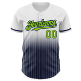 Custom White Pinstripe Neon Green-Navy Authentic Fade Fashion Baseball Jersey