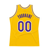 Custom Gold Purple-White Authentic Throwback Basketball Jersey