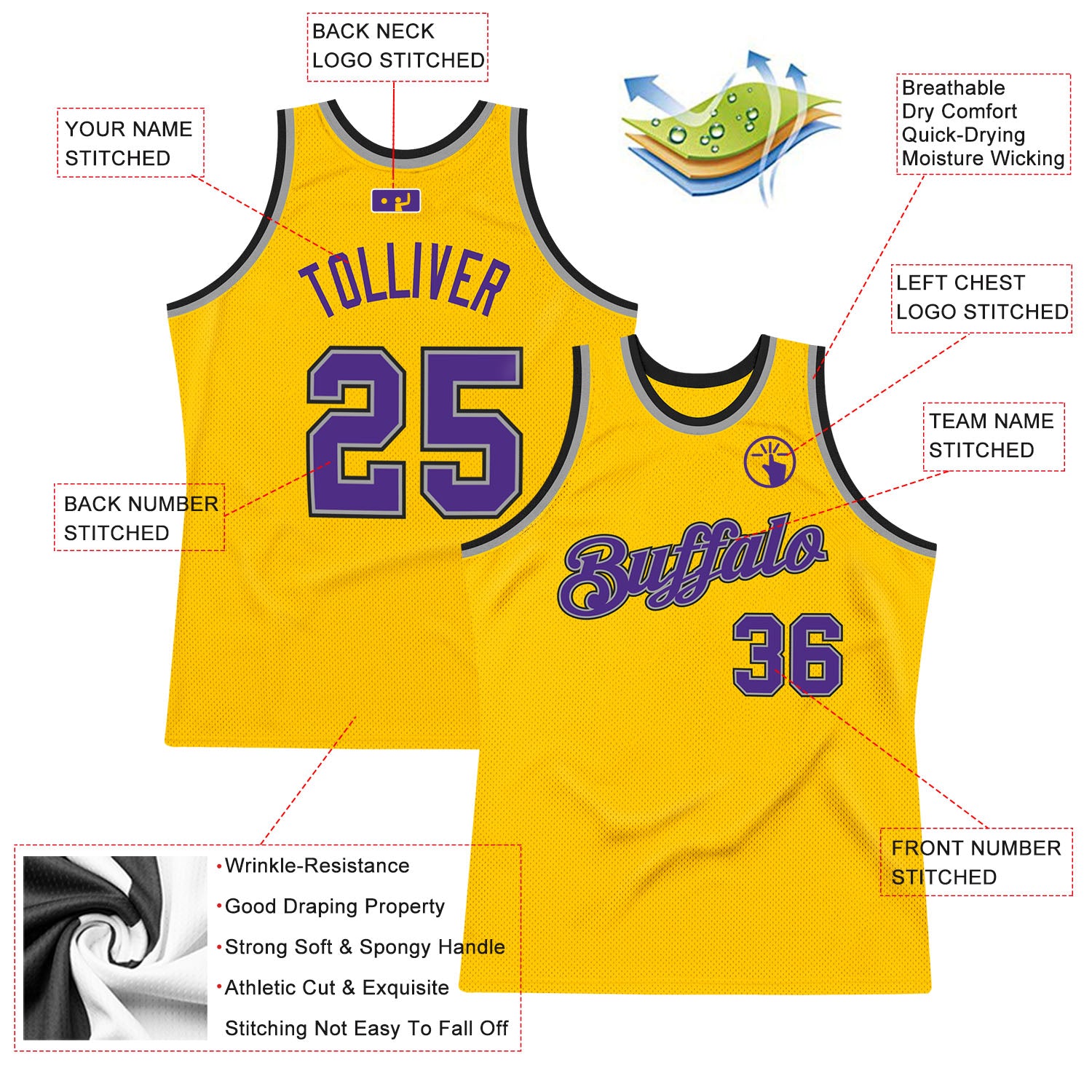 Custom Gold Purple-Gray Authentic Throwback Basketball Jersey