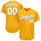 Custom Gold White-Light Blue Authentic Baseball Jersey