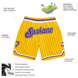 Custom Gold Black Pinstripe Purple-White Authentic Basketball Shorts