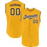 Custom Gold Black-White Authentic Sleeveless Baseball Jersey