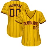 Custom Yellow Black Pinstripe Black-Orange Authentic Baseball Jersey