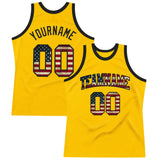 Custom Gold Vintage USA Flag-Black Authentic Throwback Basketball Jersey